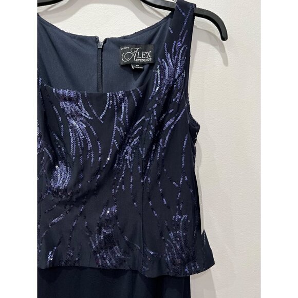 NWT Alex Evenings Size 8P Square Neck Sequin Waves Midi Dress Navy *Dress Only* - Picture 11 of 12